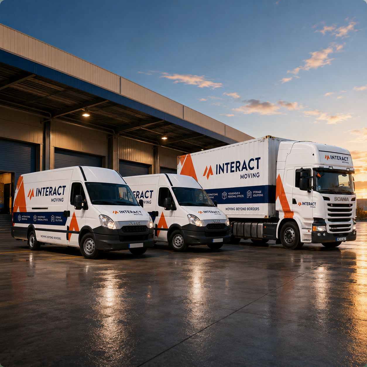 Serviços profissionais de logística e transporte internacional da Interact Moving